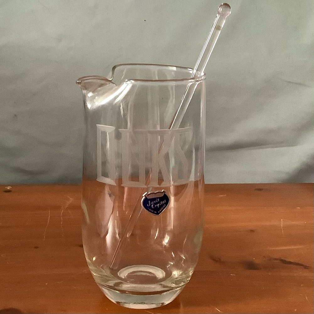NWOT Javit Crystal Engraved Glass Mixer With Stirrer